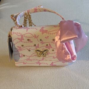 Under One Sky Pink Butterfly Top-Handle Bag with Satin Bow & crossbody chain